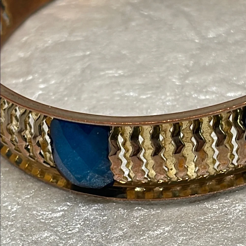 Goldtone and faceted Blue Bangle Bracelet